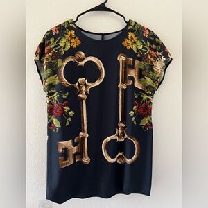 Dolce & Gabbana Floral Key Print Black Top